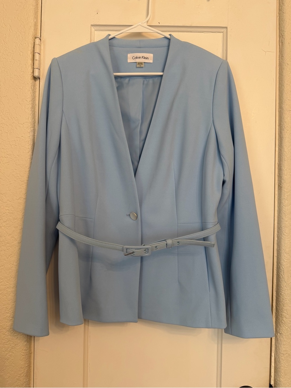 Calvin Klein Pale Blue Belted Blazer Jacket